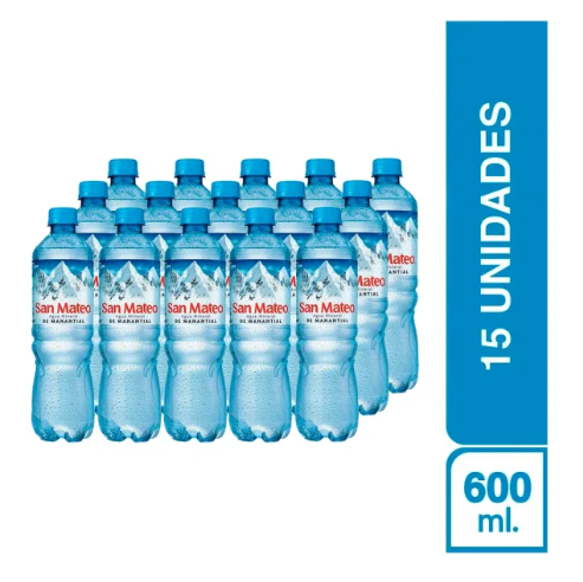 AGUA MINERAL SIN GAS 600ML X 15 UNIDADES SAN MATEO