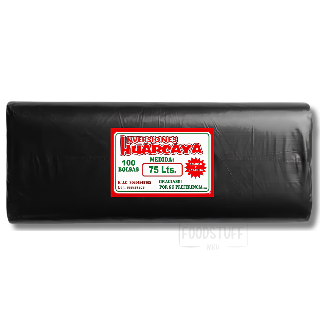 BOLSAS NEGRAS PLASTICAS PARA BASURA 75 LITROS PAQUETE 100 UND