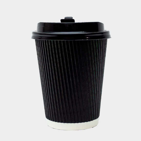VASO 8 OZ. CARTON CORRUGADO NEGRO CON TAPA x25 UND