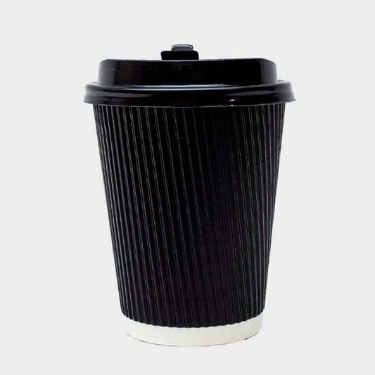 VASO 8 OZ. CARTON CORRUGADO NEGRO CON TAPA x25 UND