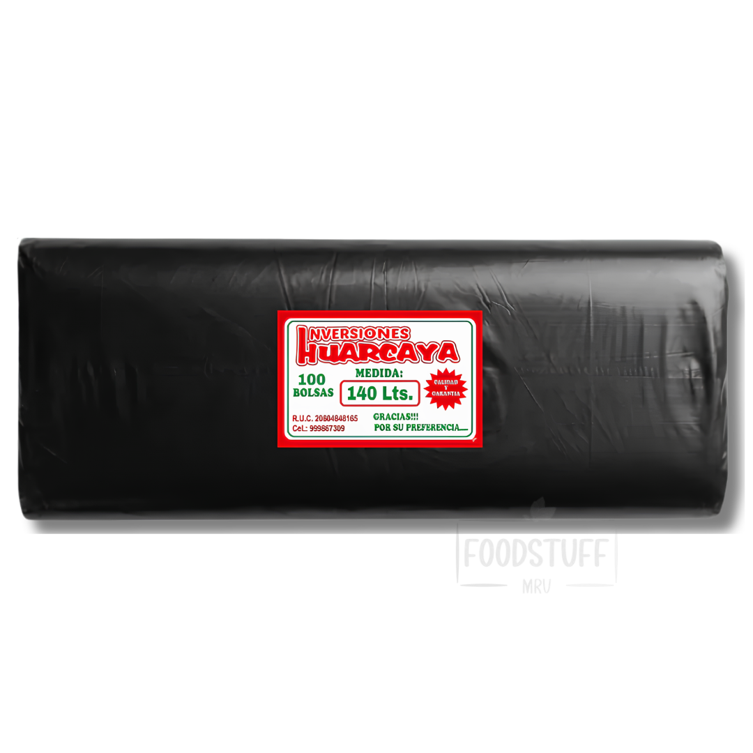BOLSAS NEGRAS PLASTICAS PARA BASURA 140 LITROS PAQUETE 100 UND