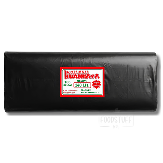 BOLSAS NEGRAS PLASTICAS PARA BASURA 140 LITROS PAQUETE 100 UND