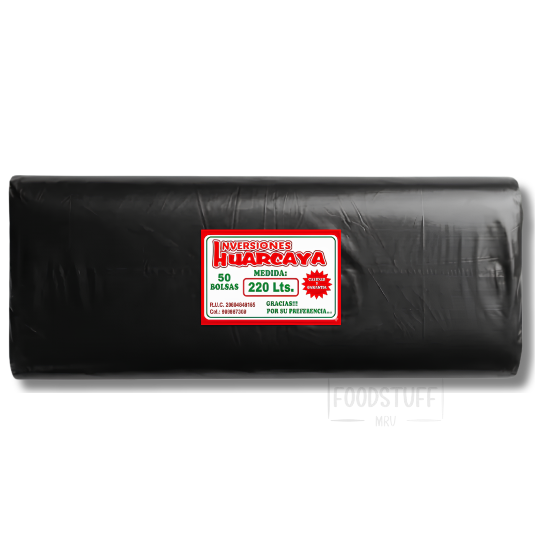 BOLSAS NEGRAS PLASTICAS PARA BASURA 220 LITROS PAQUETE 50 UND