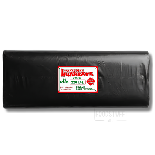 BOLSAS NEGRAS PLASTICAS PARA BASURA 220 LITROS PAQUETE 50 UND
