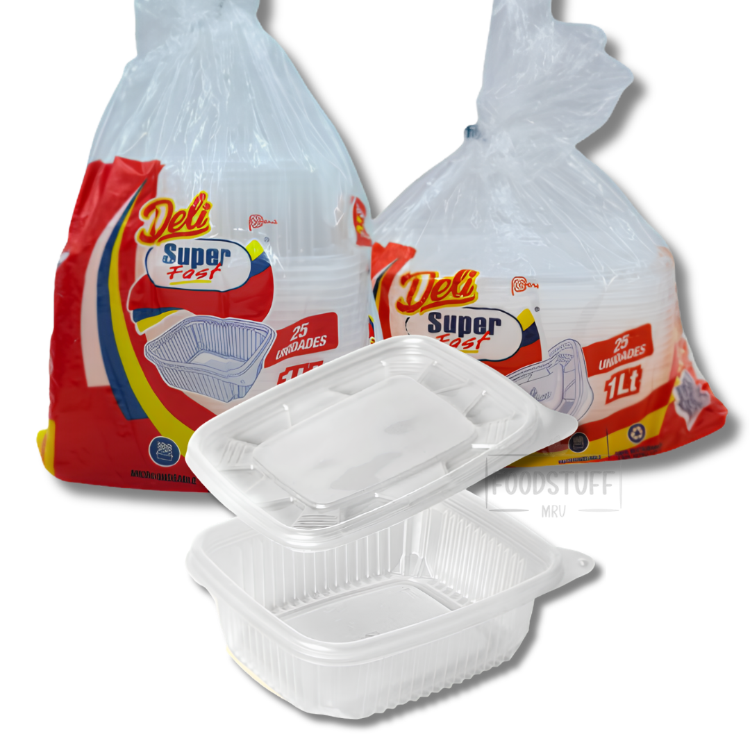 ENVASE DELI  CUADRADO TRANSPARENTE CON TAPA X 1 LT X 25 UN