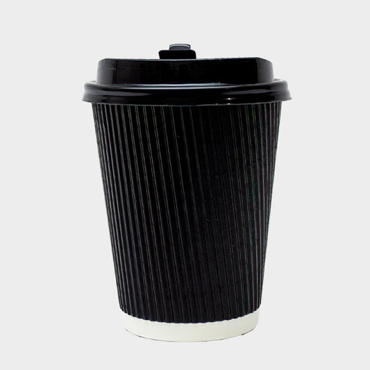 VASO 8 OZ. CARTON CORRUGADO NEGRO CON TAPA x25 UND